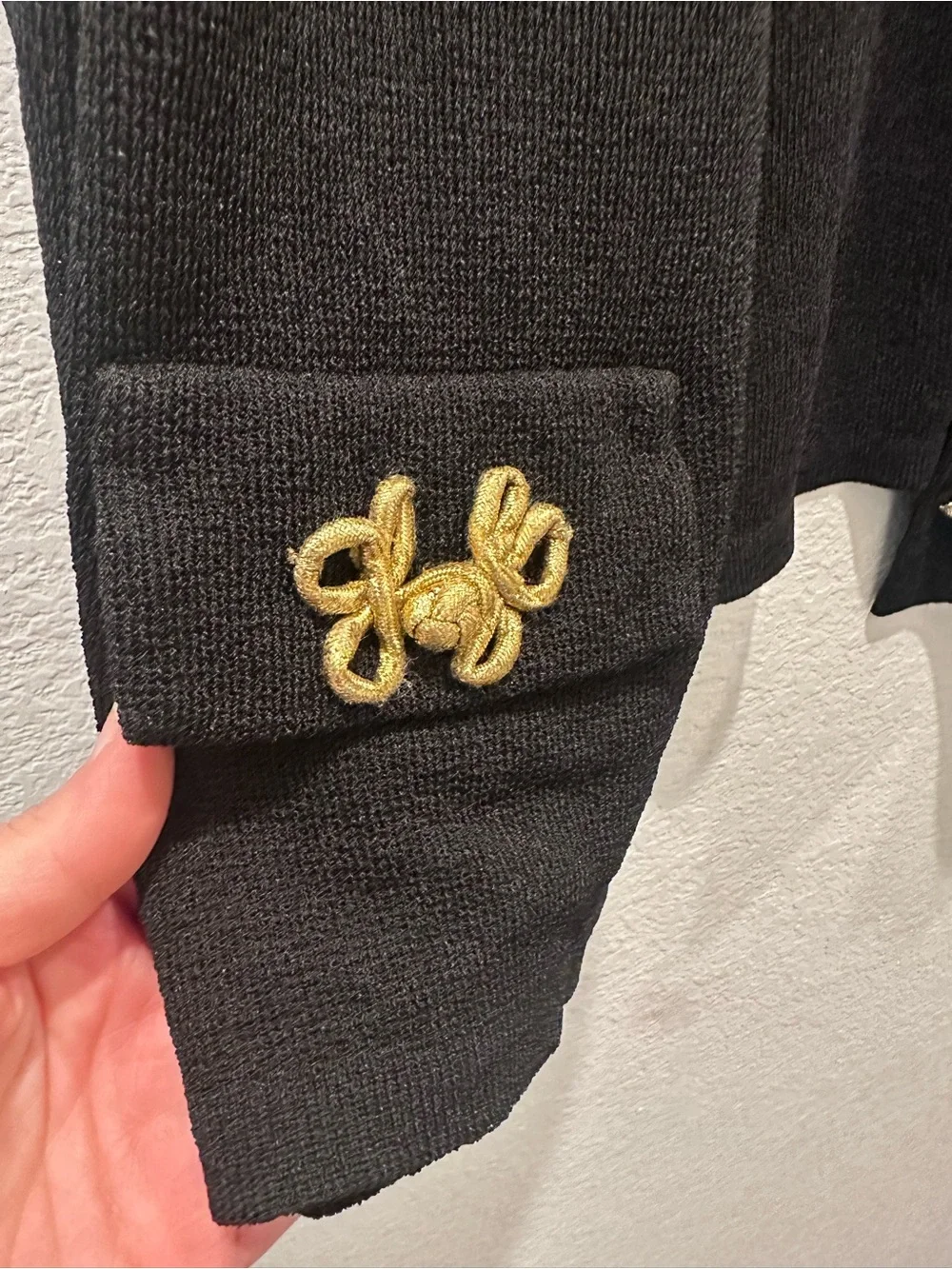 Vintage Castleberry Black Knit Military Jacket Gold Button Blazer Women’s 14 USA